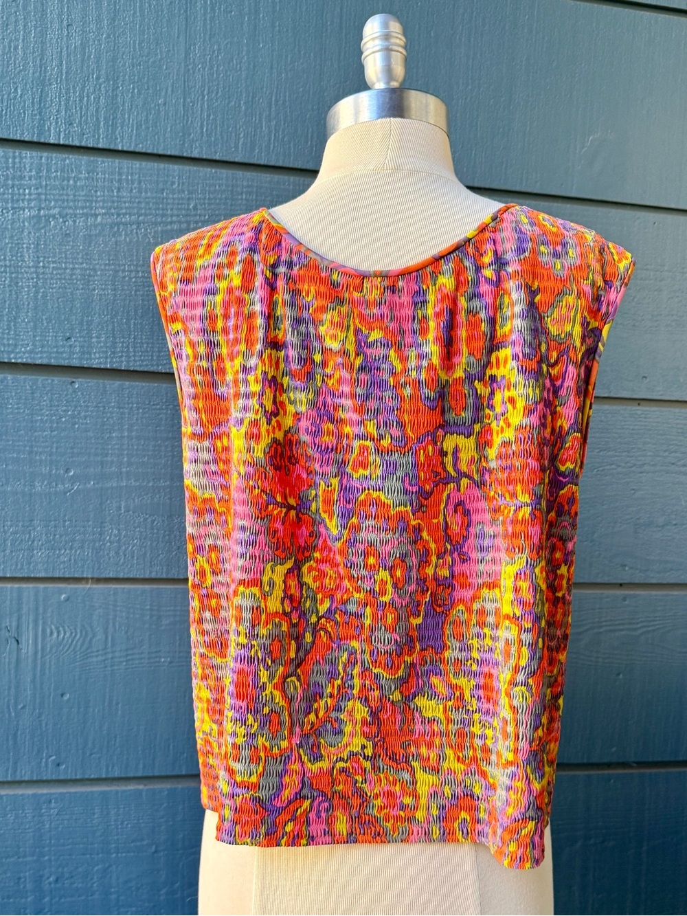True vintage 60s 70s Bright Multicolor Floral psychedelic Sleeveless Top 🦄🌈🩷✨